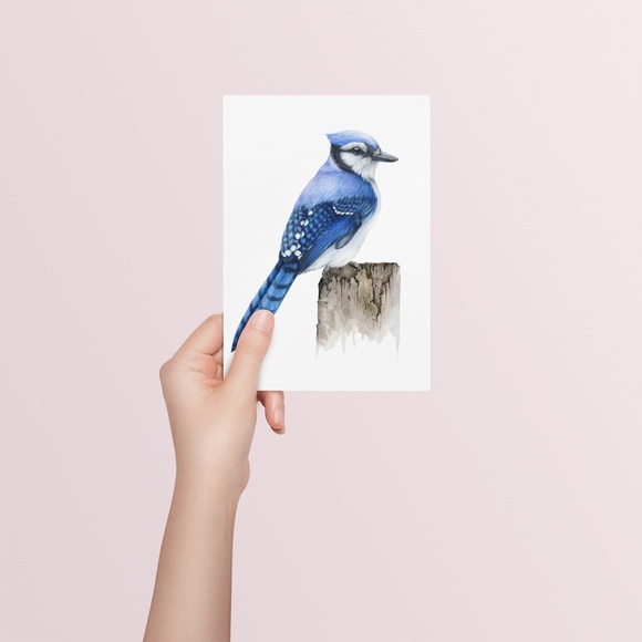 Blue Jay Bird Wall Art Watercolor Illustration Print Poster Card Unframed - Picture 5 of 7